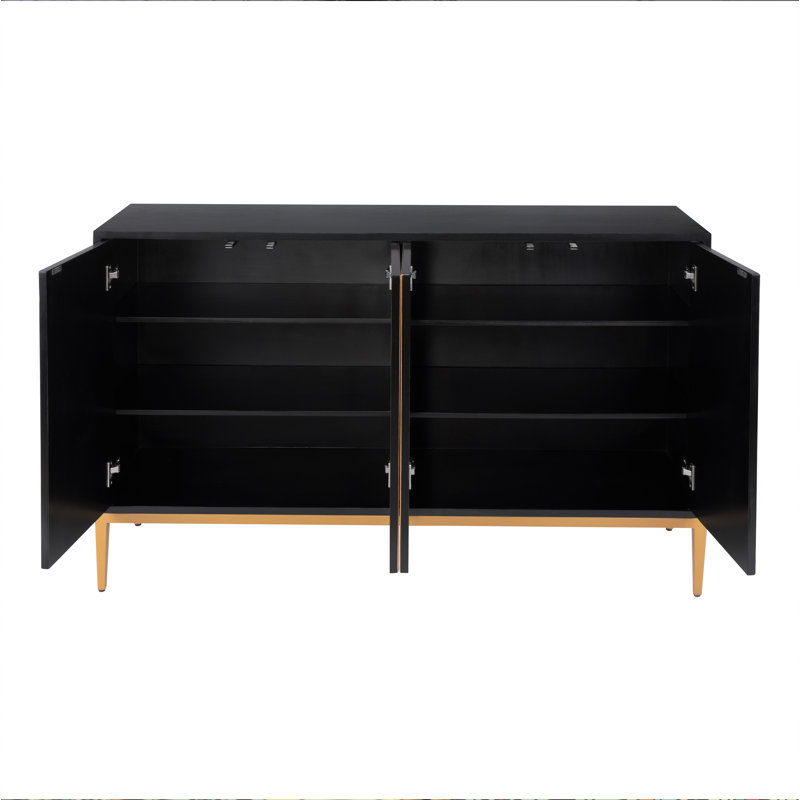 Solani 4-Door Sideboard with Push-to-Open Credenza with Gold Metal Legs, 35" H x 59" W x 16" D