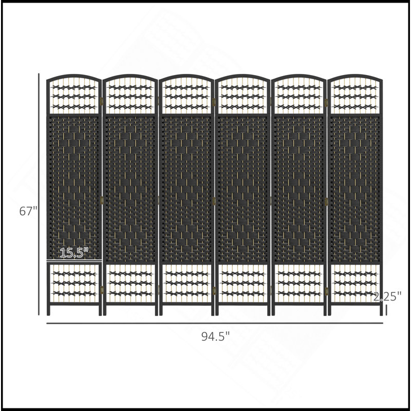 Paravent 6 panneaux, écran d'intimité pliable, séparateur de pièce 5,6 pi, cloison de séparation autoportante en fibre Wave