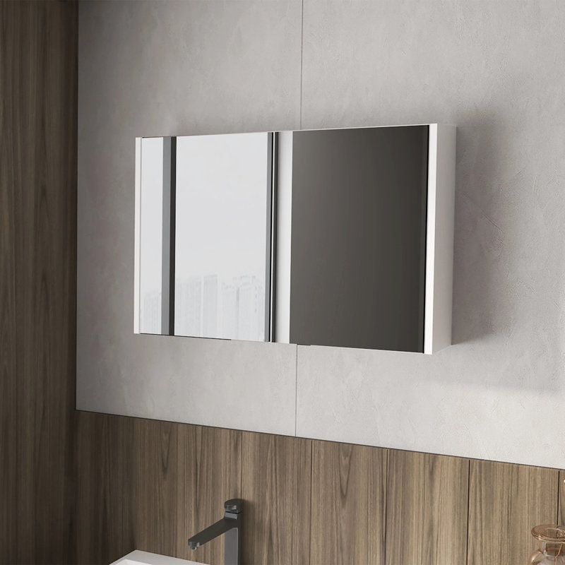 Armoire de rangement de salle de bain moderne avec 2 portes en miroir et 3 tablettes avec 2 miroirs à pharmacie et 3 tablettes intérieures