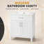 Meuble-lavabo autoportant de 76 cm de large avec porte, tiroir intérieur et dessus en céramique-1122163086