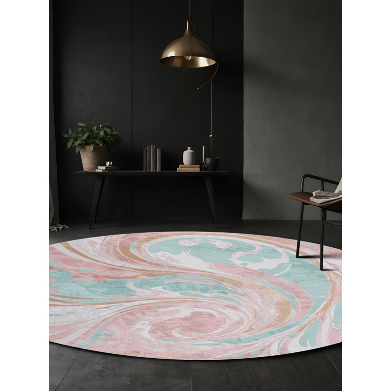 Tapis beige lavable à la machine, Rond 3 pi