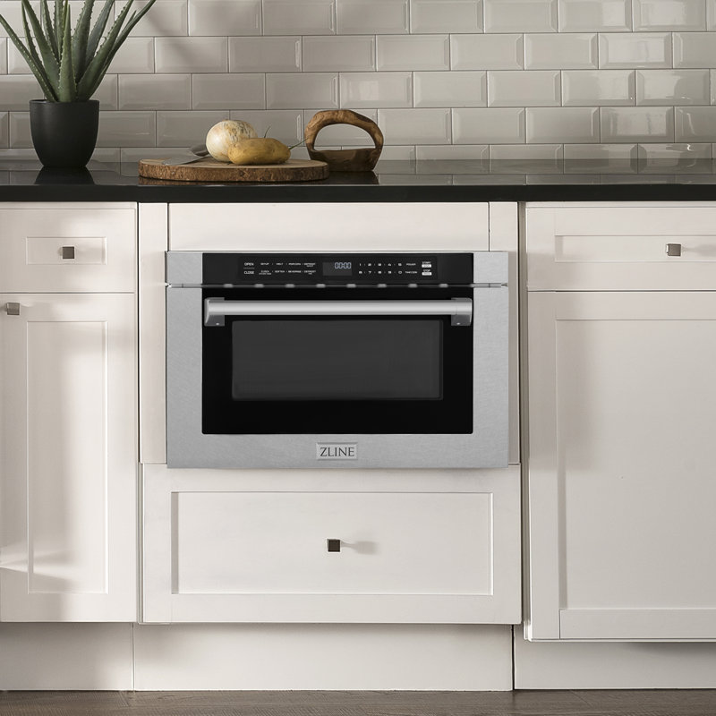 ZLINE 24 in. 1.2 cu. ft. Built-in Microwave Drawer with Traditional Handle, Satin Stainless Steel