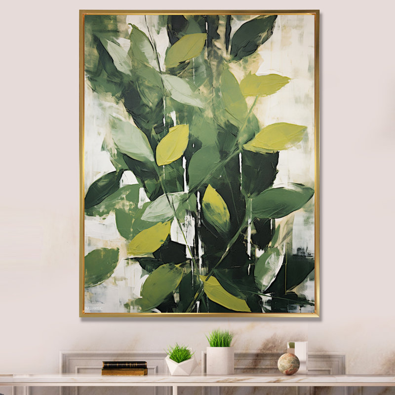 Abstrait, plantes vertes, minimalisme, collage rétro I, Cadre flottant doré, H 20 po x l 12 po x P 1 po