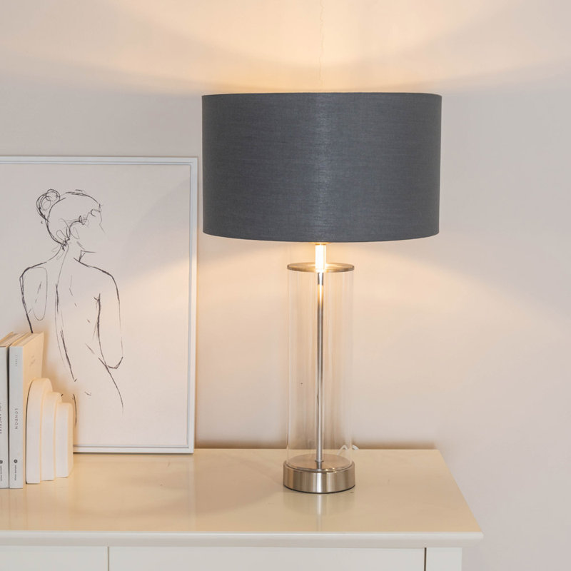 Ahedo Glass Table Lamp, Yes, Clear/Chrome Base/Grey/Metallic Chrome Shade