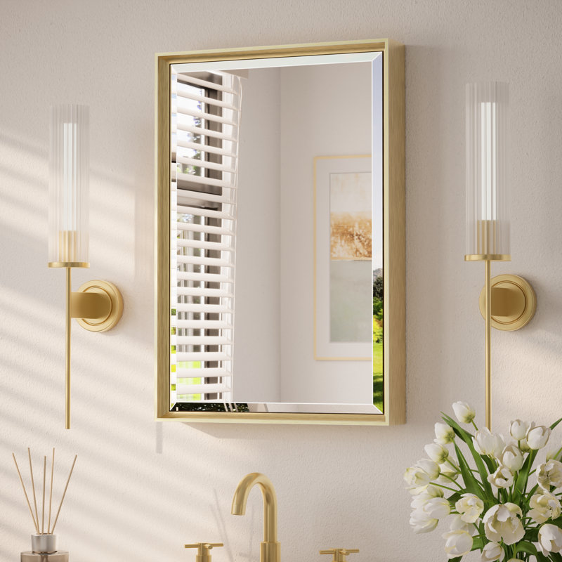 Miroir de salle de bain Areiona, 16 po x 24 po, Or brossé