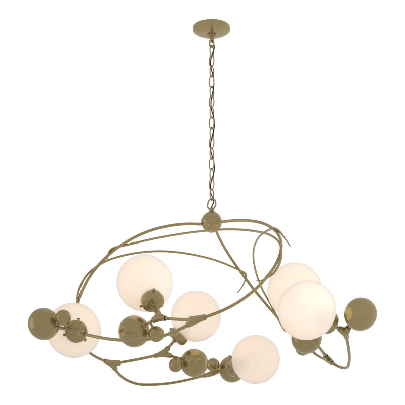 Lustre géométrique unique à 6 lumières Sprig, Opale, Laiton moderne