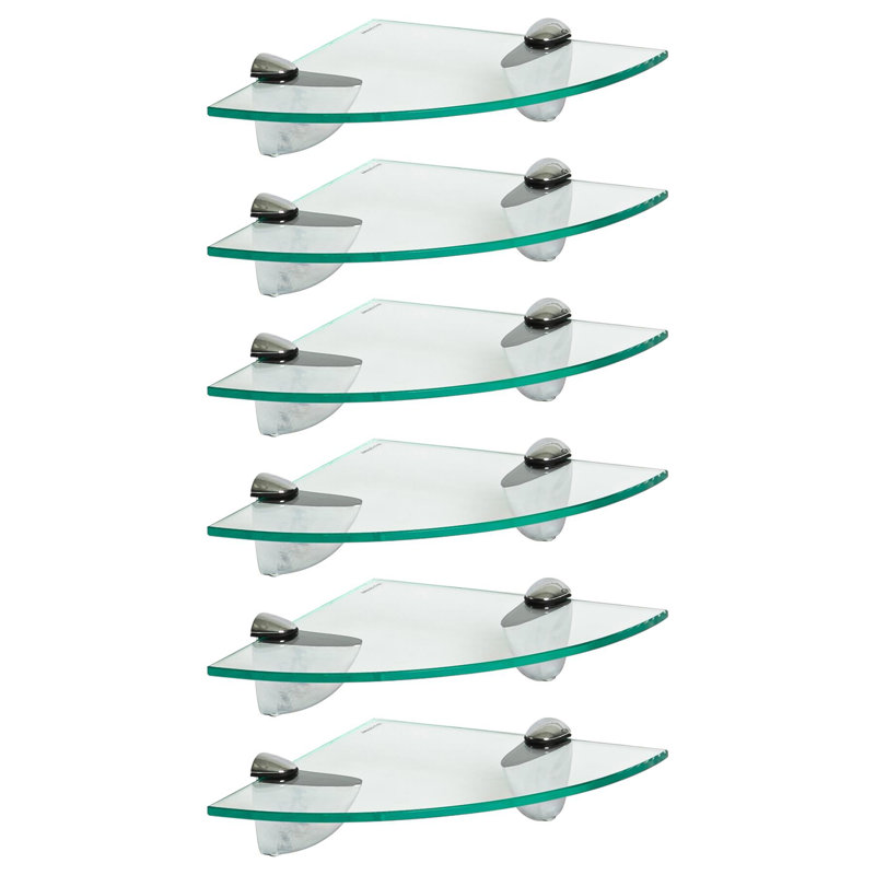 Harbour Housewares - Floating Glass Corner Shelves with Silver Brackets - Set of 6, 0.50cm H x 20cm W x 20cm D