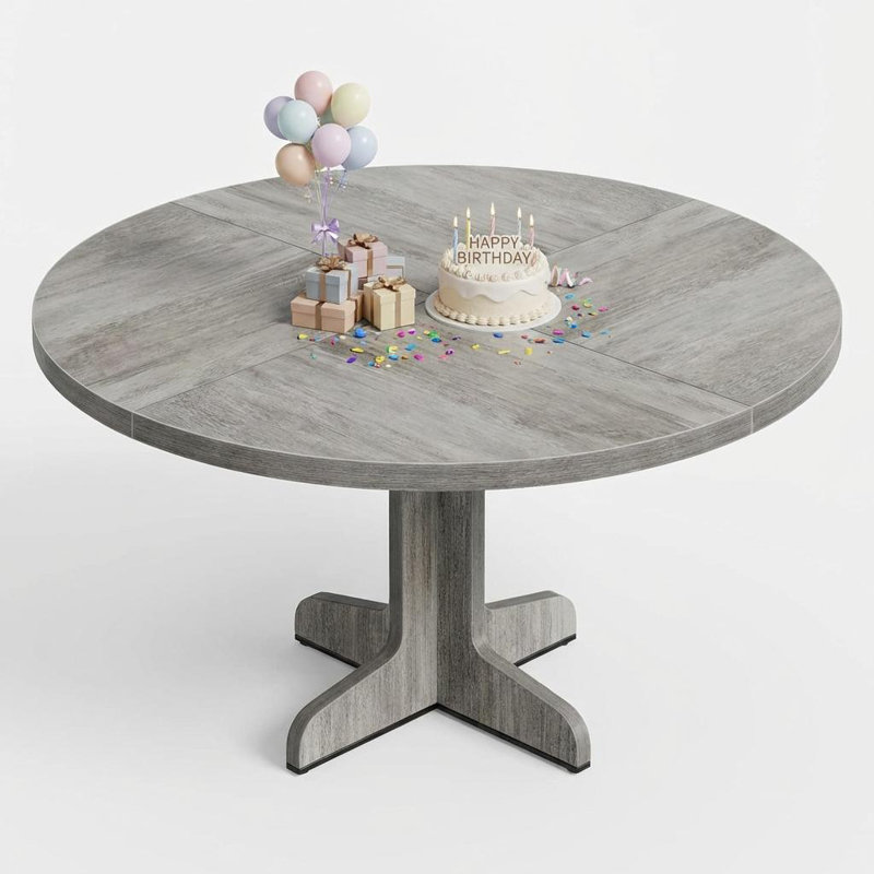 Round Dining Table, 119.9-cm Wooden Kitchen Table for 4-6 People, Farmhouse Circle Dinner Tables with Wooden Tabletop and Legs, No Shaking Easy Assemble for Dining Room Kitchen Living Room