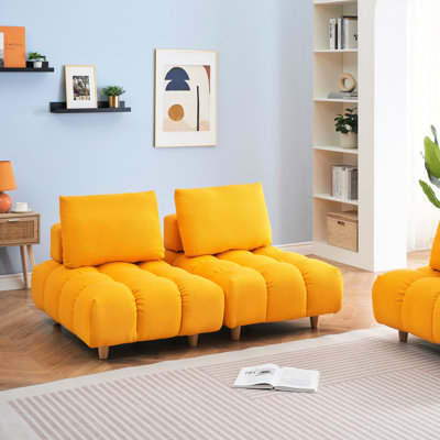 Siège Adwin de 90 pouces de long, spacieux et confortable pour diverses zones, coussin à ressorts 3, assemblage facile, tissu de style Mid-Century moderne, long, sièges partout, à assembler, design