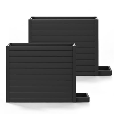 Outdoor All-Weather Long Box Planter With Removable Drip Tray (Set of 2)