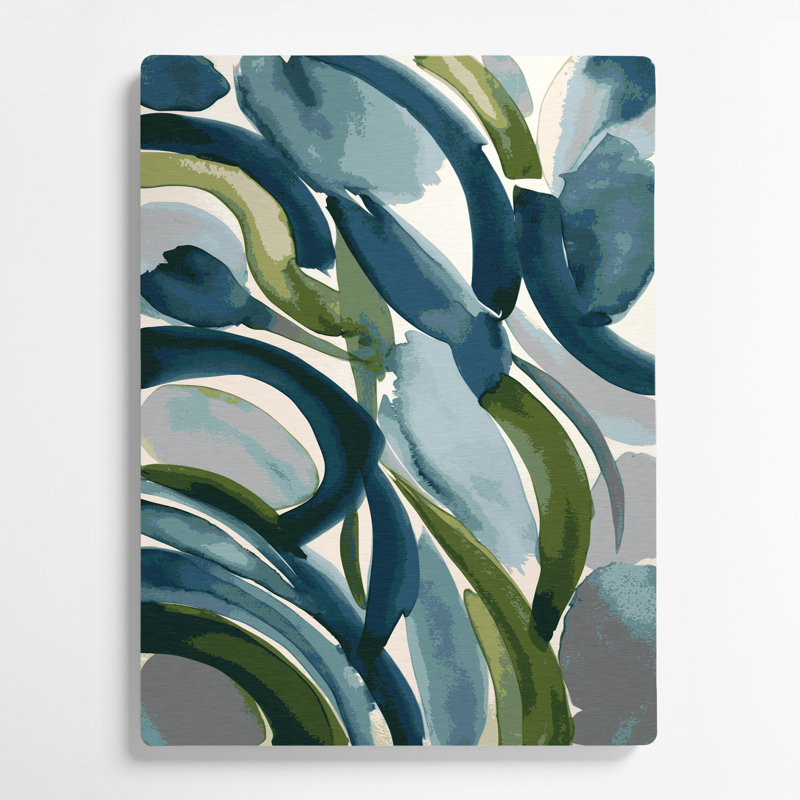 Abstrait aquarelle 25, art mural en métal vert, H 11 po x l 14 po