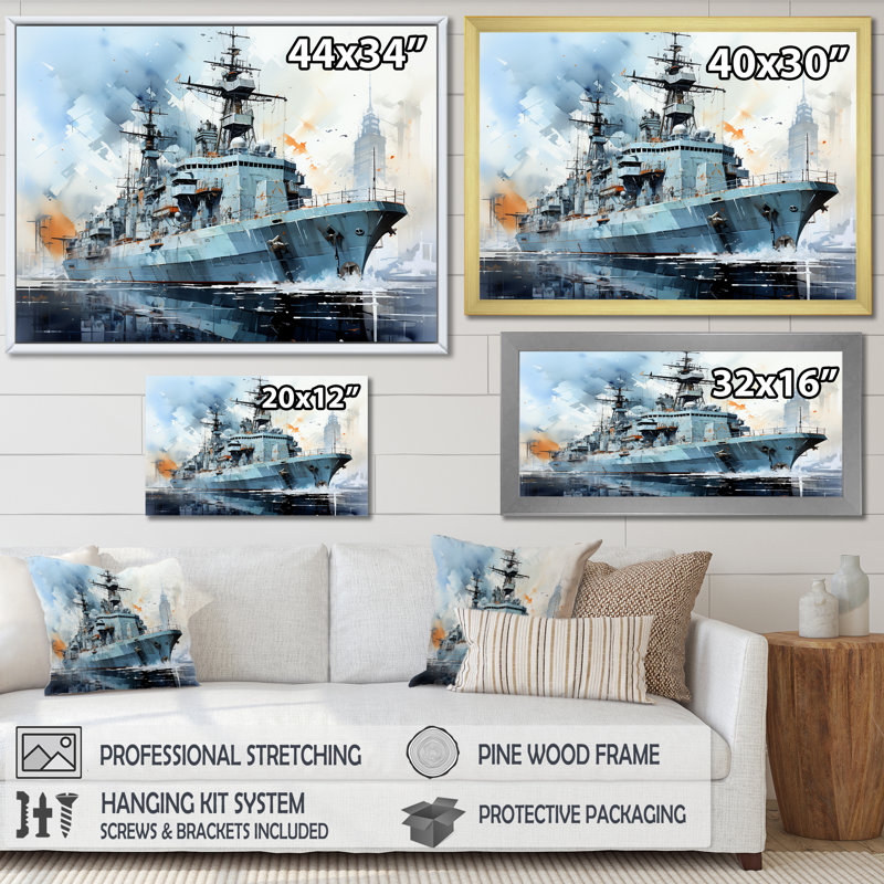 Marine armée, bateau, frégate I - Art mural militaire, Cadre d'angle fermé noir, H 24 po x l 32 po x P 1 po