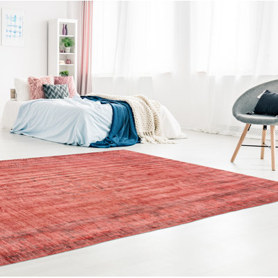 Tapis rouge en laine noué à la main de conception unique 2000 pi 5 pi 11 po x 9 pi 6 po Olev