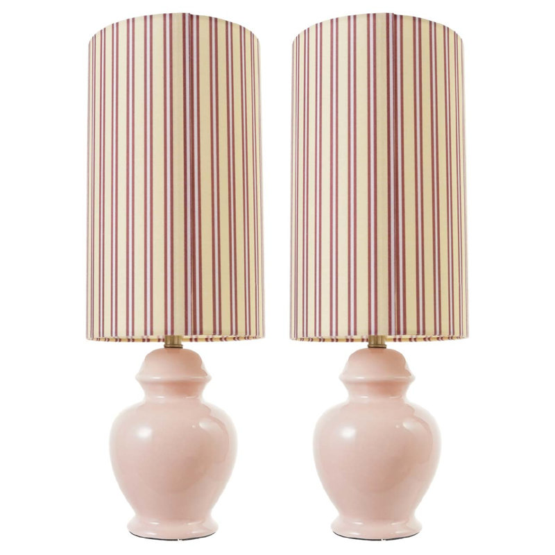 Striped Stoneware Table Lamp with Linen Shade Burgundy