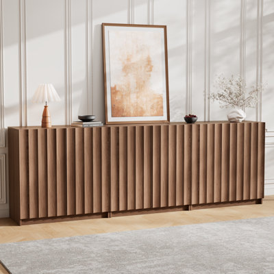 Fluted Sideboard Buffet Cabinet with Storage, 94.5| Mid Century Modern Accent Cabinet with Adjustable Shelves, Wood Modular Credenza Storage Cabinet for Living Room, Entryway
