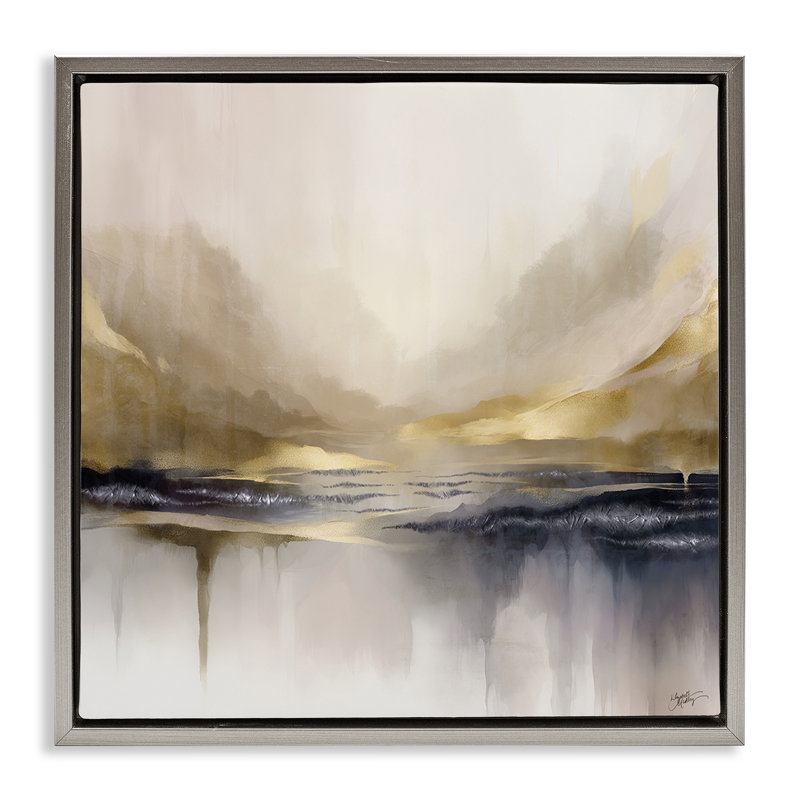 "Abstract Meadow Gold Accent", art mural encadré or sur toile par Elizabeth Medley, Cadre flottant gris lustré