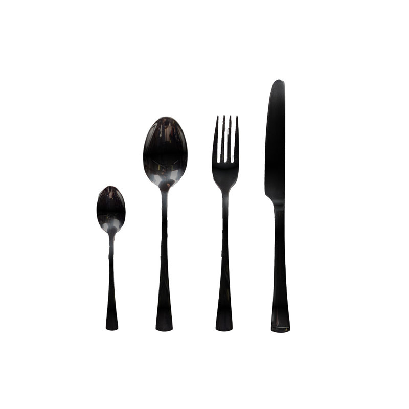 24 PIECES CUTLERY SET SHINY SILVER COLOR SERVICE FOR 6, Black