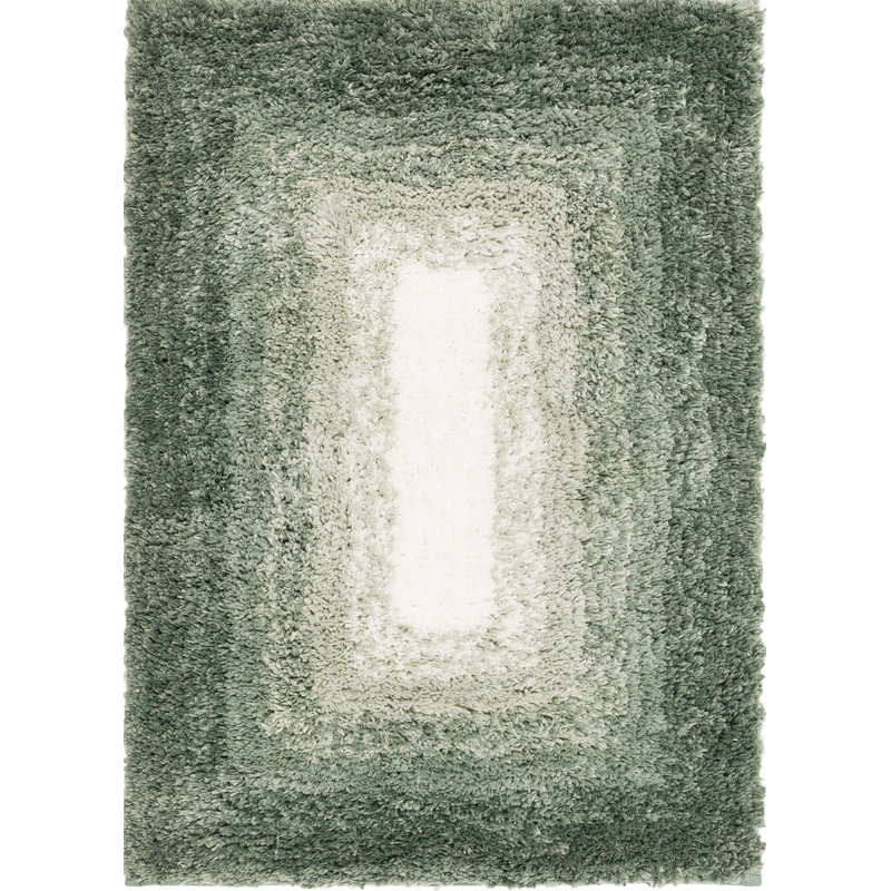 Sparkman Ombre Border Polyester Machine Washable Bath Rug, Eucalyptus, 20" W x 34" L