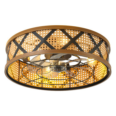 Ventilateur de plafond encastré de style ferme de 23 pouces avec lumière et télécommande, moteur à courant continu réversible, ventilateur à tambour sans pales