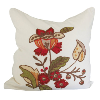 Coussin décoratif en coton à broderie floral flora