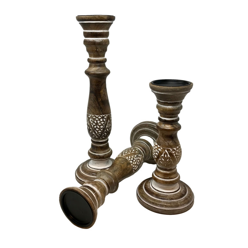 18'' H Wood Tabletop Candlestick