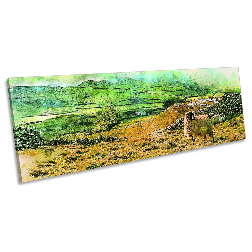 Yorkshire Dales Sheep Panoramic - Wrapped Canvas Painting