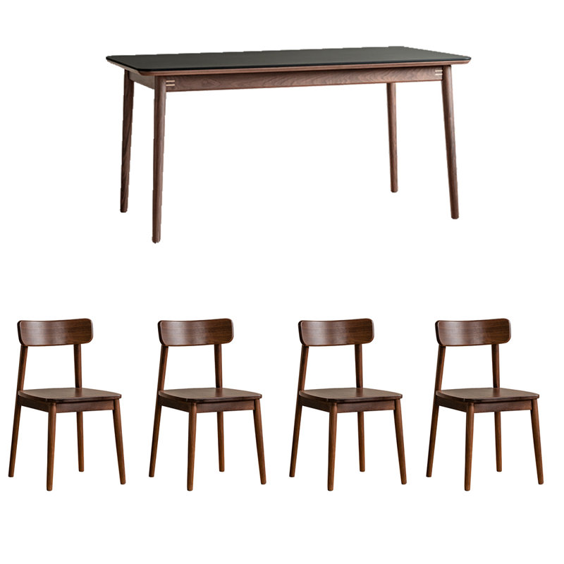 Durable Slate & Walnut Wood Dining Table Sets., 29.92"H x 70.87"L x 31.5"W, Black