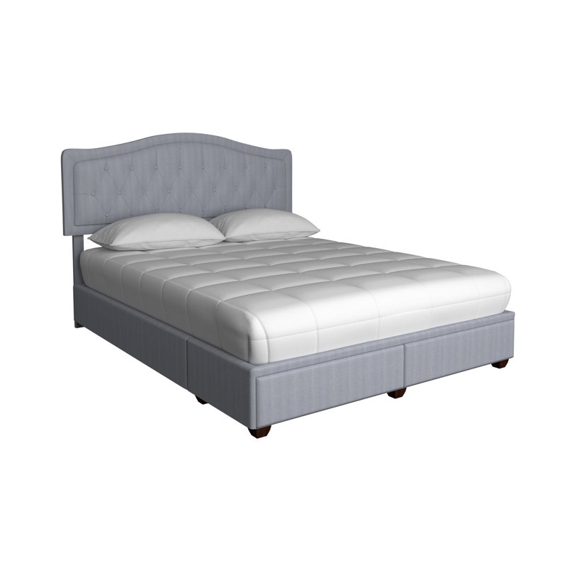 Grand lit tapissier avec rangement, gris, 2 tiroirs, l 64 po x P 83,5 po, tissu de style moderne, 65,14 84,07 43,07 po