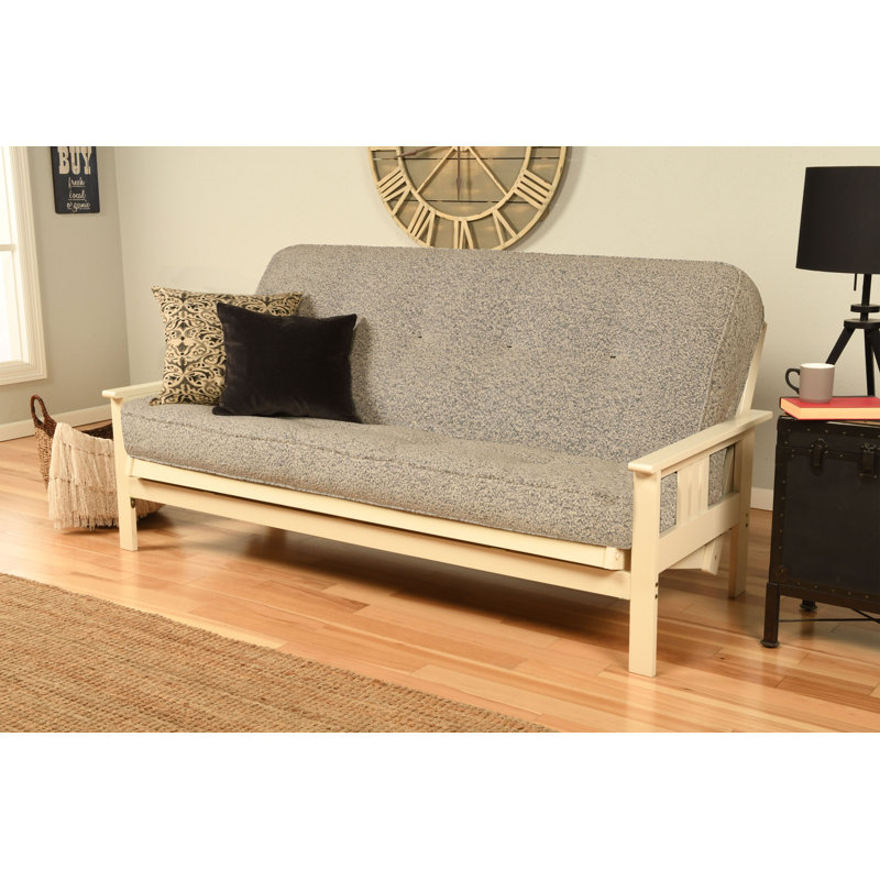 Johnte Full-Size Futon Frame and Full-Size Innerspring Mattress, Antique White, Canton Gray, Innerspring