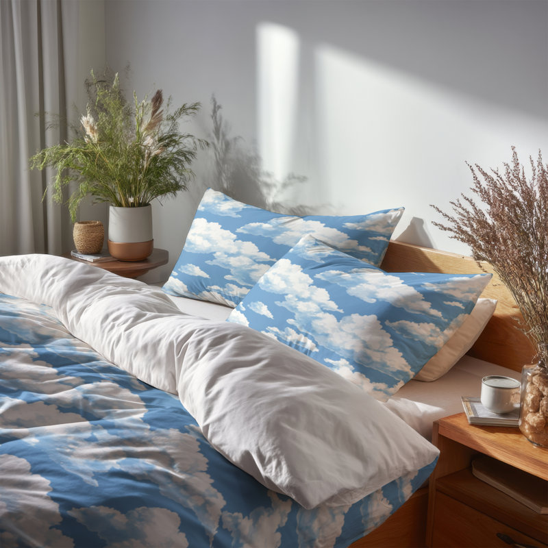 Ensemble de housse de couette 3 pièces French Country - Ensemble de housse de couette et coussin décoratif White Cloud Toile