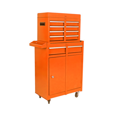 Armoire à outils roulante, armoire à outils en métal à 5 tiroirs avec roulettes verrouillables, tiroirs coulissants, plateau amovible et tablette réglable pour le rangement de garage (orange)