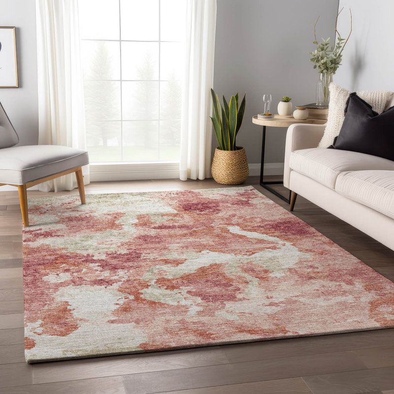 Premium Machine Washable Hintzen AMF67 Pink Rug, Rectangle 10' x 14'