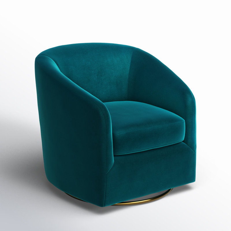 Holden 31.5" Wide Velvet Swivel Barrel Chair, Velours sarcelle