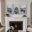 «Rustic Blue Row bateau Coastal», images de salle de bain, impression sur toile encadrée, 3 pièces-130379798-130379799