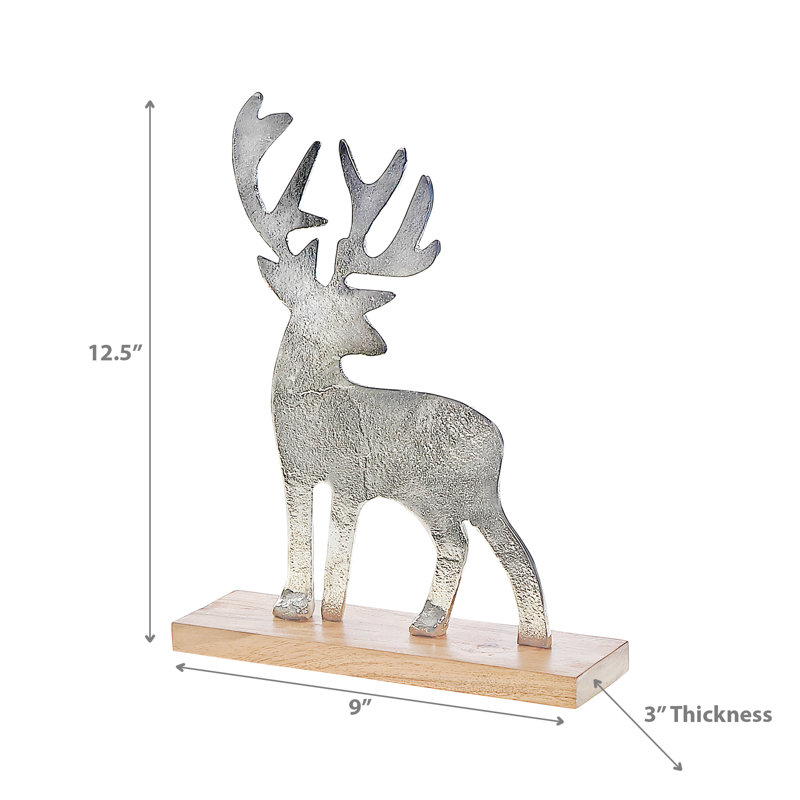 Cerf argenté avec base en acacia