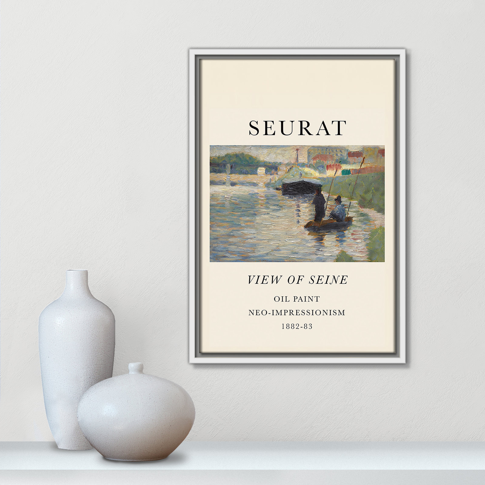 View Of Seine by Georges Seurat, No, 19.5" H x 13.5" W x 2" D, White Floater Frame