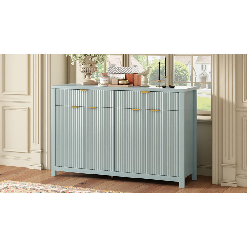Wave Pattern Sideboard Cabinet With Drawers, Cyan