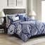 Courtepointe réversible en coton, indigo, complexe, revers uni, coussins décoratifs, 6 pièces et oreiller, imprimé, détails, environnement de repos doux et confortable-121162270-121162272