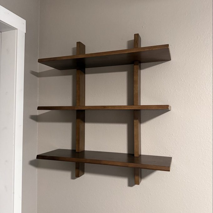 Shouji 3-Tiered Solid Wood Floating Shelves with Reversible Bevel Edge, Hidden Hardwares, 15-min Quick Assembly - Walnut, Set of 1