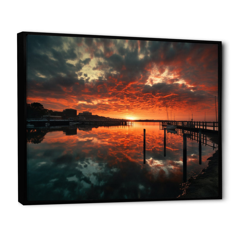 Coucher de soleil sur le port IV - Impression, H 12 po x l 20 po x P 1 po, Cadre flottant noir