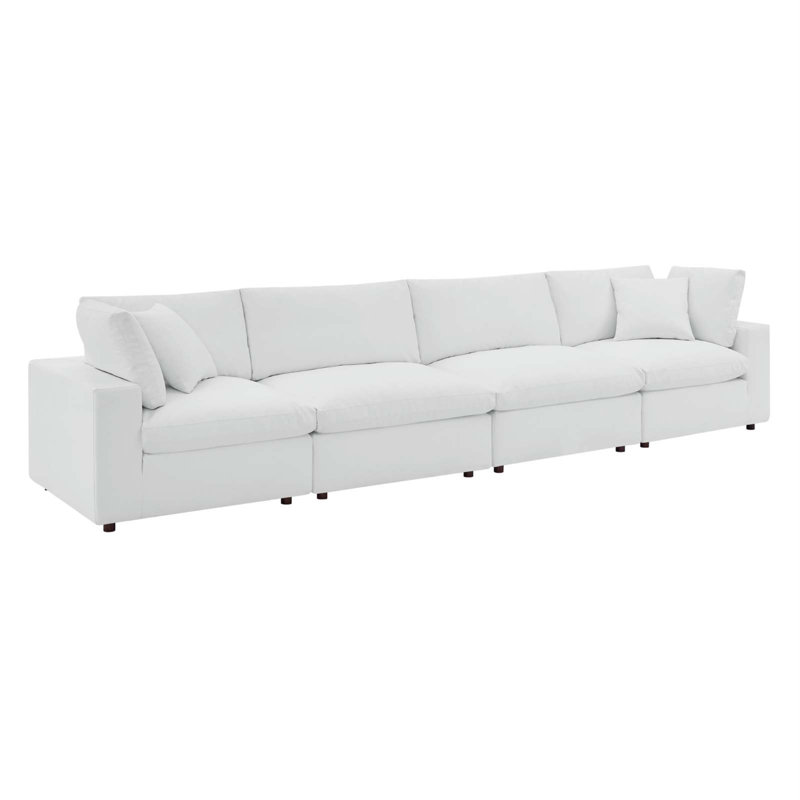Modway Commix Down Filled Overstuffed Vegan Leather 4-Seater Sofa, White Faux Leather