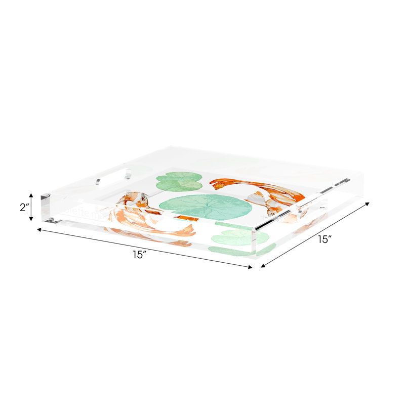 Koi Coral Acrylic Square Decorative Tray, 15"W x 15"D x 2"H