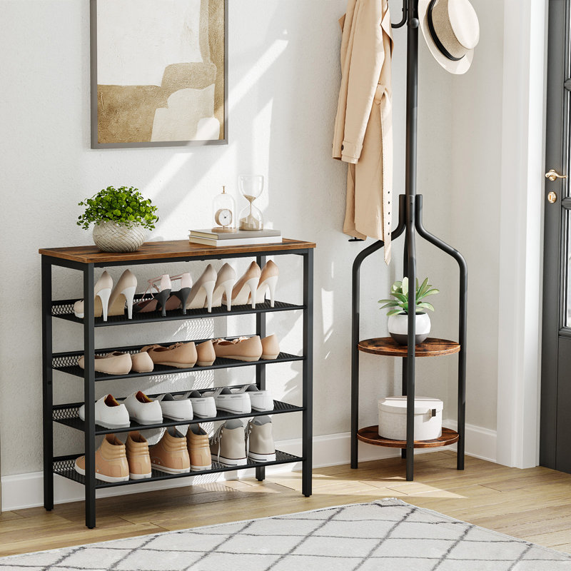 Metal 5-Tier 20 Pairs Shoe Rack, Rustic Brown