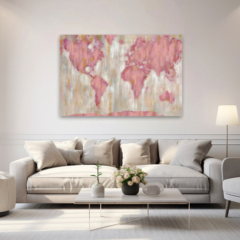 «Blush World Map V2 Crop - Abstract Beige Continents» crème, H 60 po x l 40 po