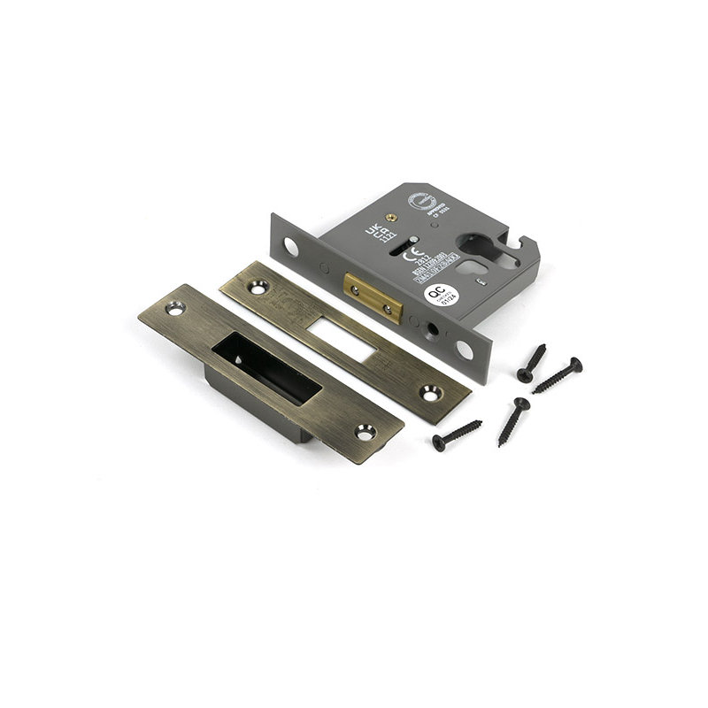 Polished Chrome 3" Euro Profile Dead Lock, Aged Brass