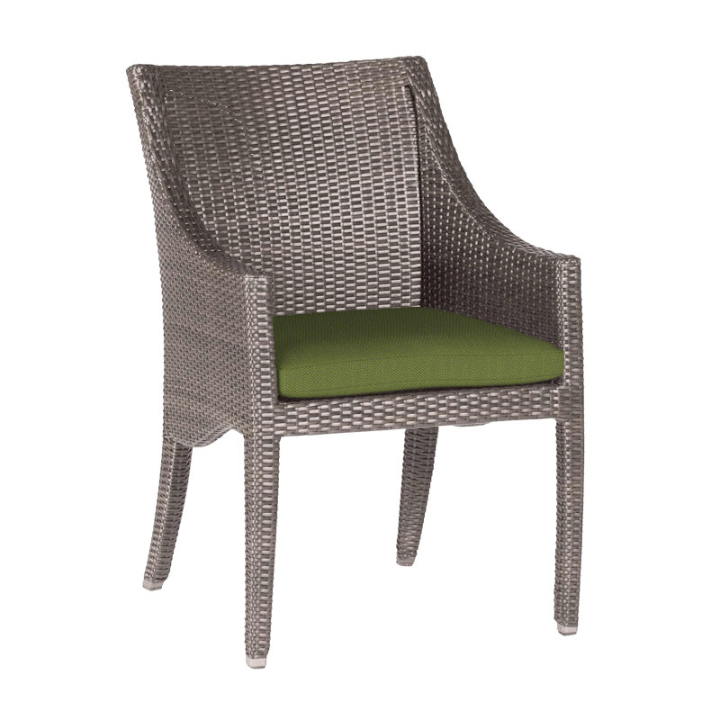 Athena Wicker/Rattan Patio Dining Armchair, No Welt, Oyster, Linen Forest