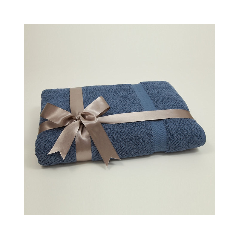 Drap de bain en coton Herringbone, Bleu minuit
