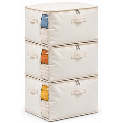 3 Pack Canvas Comforter Storage Bags for Clothes & King Comforters, Natural