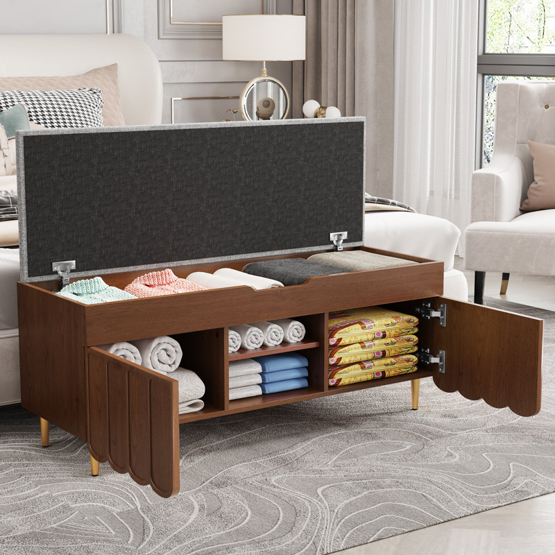 40" Entryway Bench With Cushionand And Hidden Storage Space, Brown