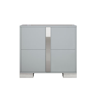 Elegant Nightstand with Metal Foot, Mirrored Bedside Table with 2 Drawers for Bedroom, Living Room, Gray